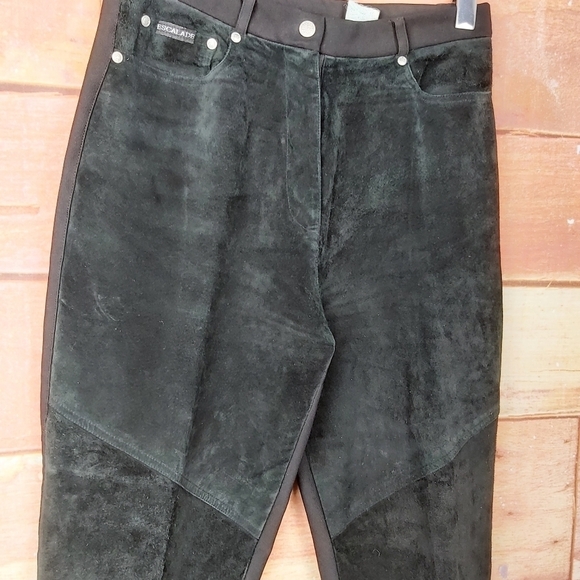 Vintage suede front high rise stretch black pants size Medium - Picture 1 of 9